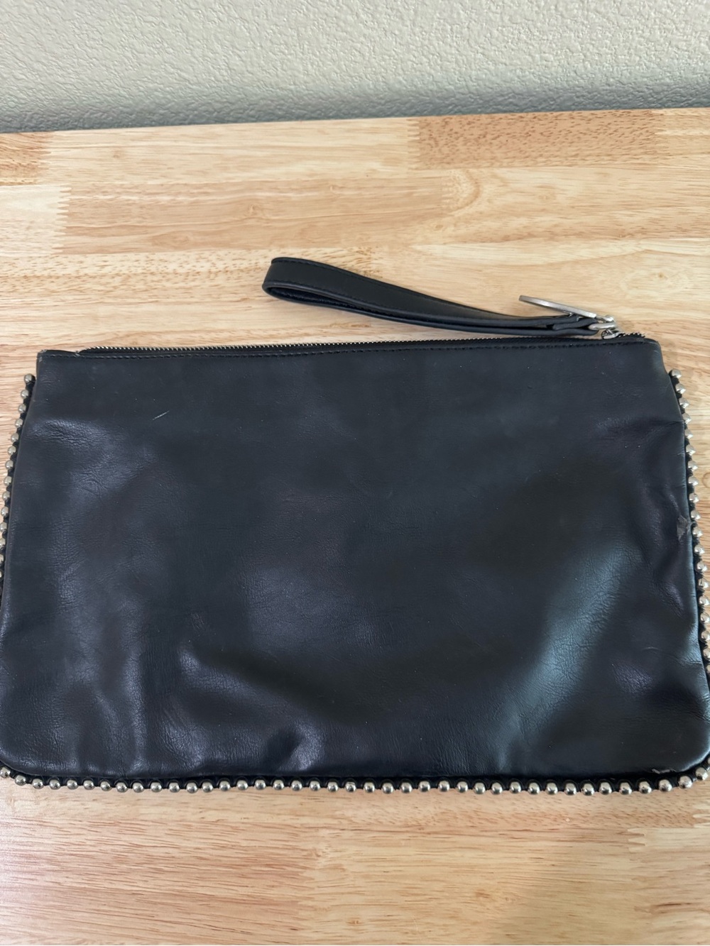 Carlos Santana Black Leather Wristlet Clutch with Silver Stud Trim